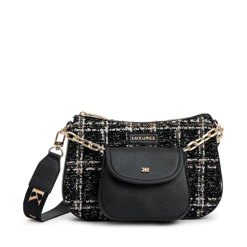 KLEIO Crossbody Sling Tweed Bag with Mini Bag and Zip Closure for Women - Image 1